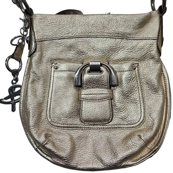 B Makowsky Metallic Gold Crossbody Bag with Heavy Silver Hardware - Picture 2 of 5